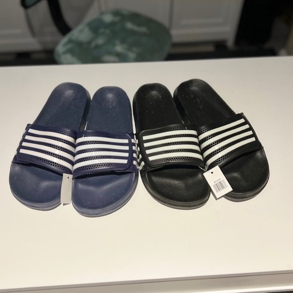 Mens Slides Summer beach Flip Flop Sandals 2 PAIR - Black and Blue 10 - Picture 1 of 2